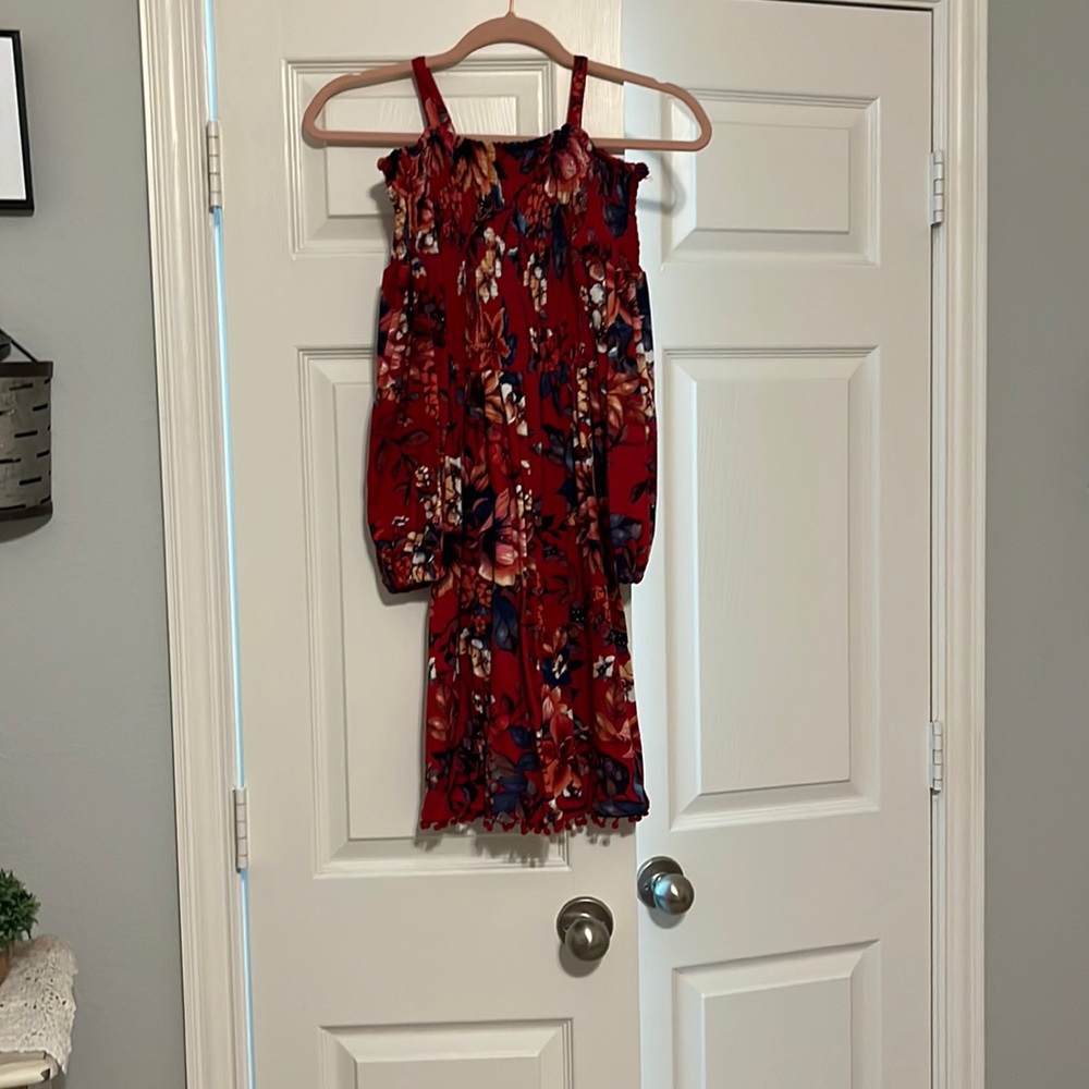 NWOT girls red floral print dress, size 14-16